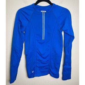 Athleta Tracker Top 1/2 Zip Cobalt Blue Thumbhole Blue Running Stretch Fitted